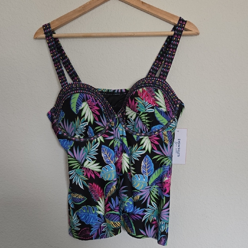 NWT Swimsuits For All Multicolor Leaf Print Tankini Size 12